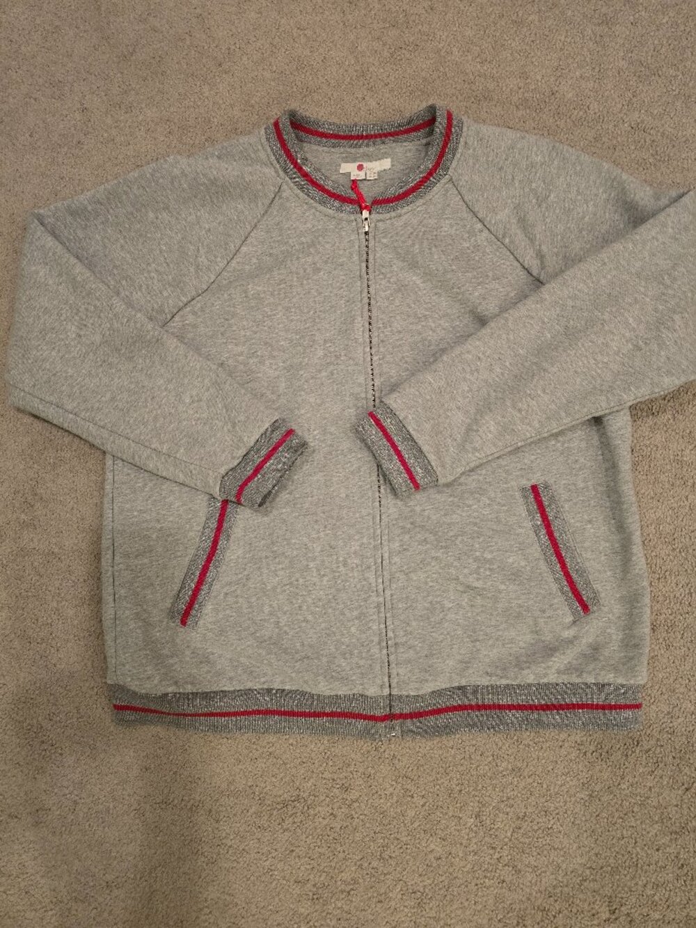 Boden Whitstable Jersey Bomber Jacket in Gray/Red (Size 14)